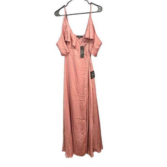 Lulus Mauve Pink Cold Shoulder Maxi Dress Ruffle Trim Women’s L Formal with tags - Picture 15 of 15